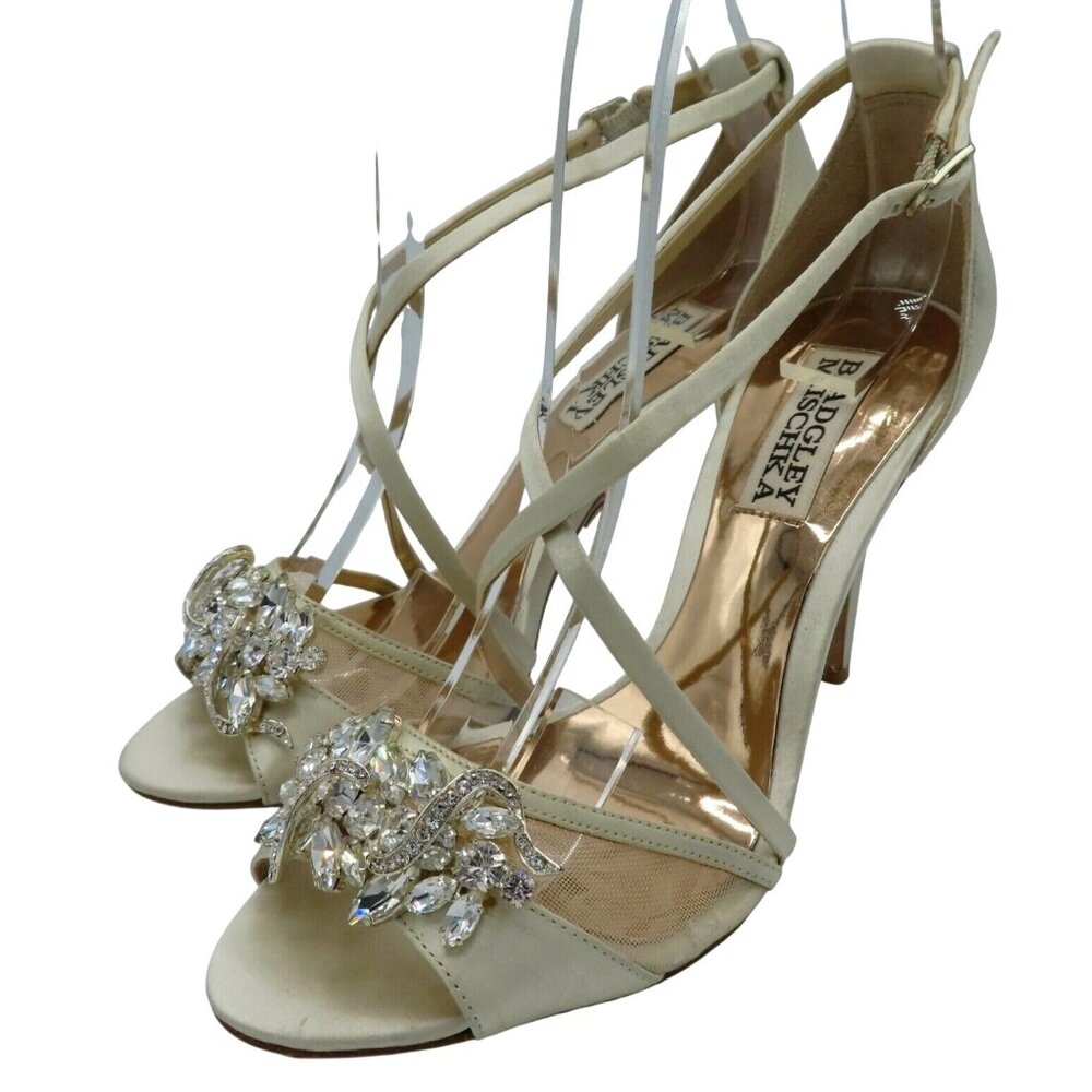 Badgley Mischka Womens 6 Ivory Rhinestone Prom Wedding Strappy Open Toe Heels
